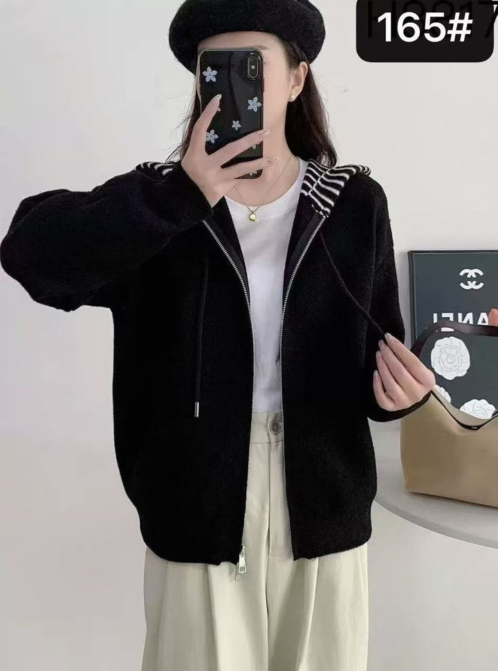 Damen bequeme und stilvolle Kapuzenjacke mit Querstreifen Drune