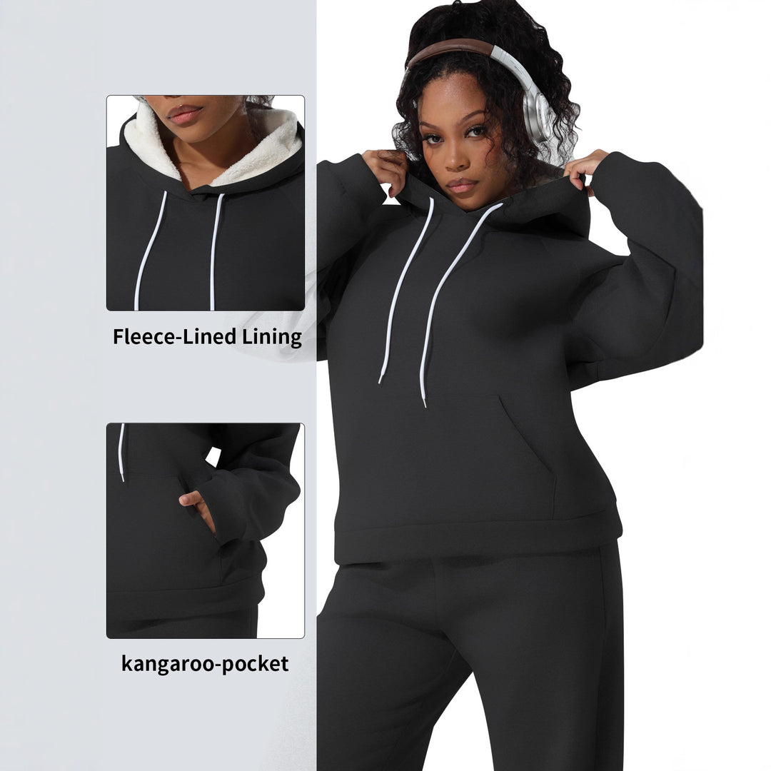 Damen Kuschel-Hoodie im Relax-Fit mit Kontrast-Kordel und Kängurutasche Drune