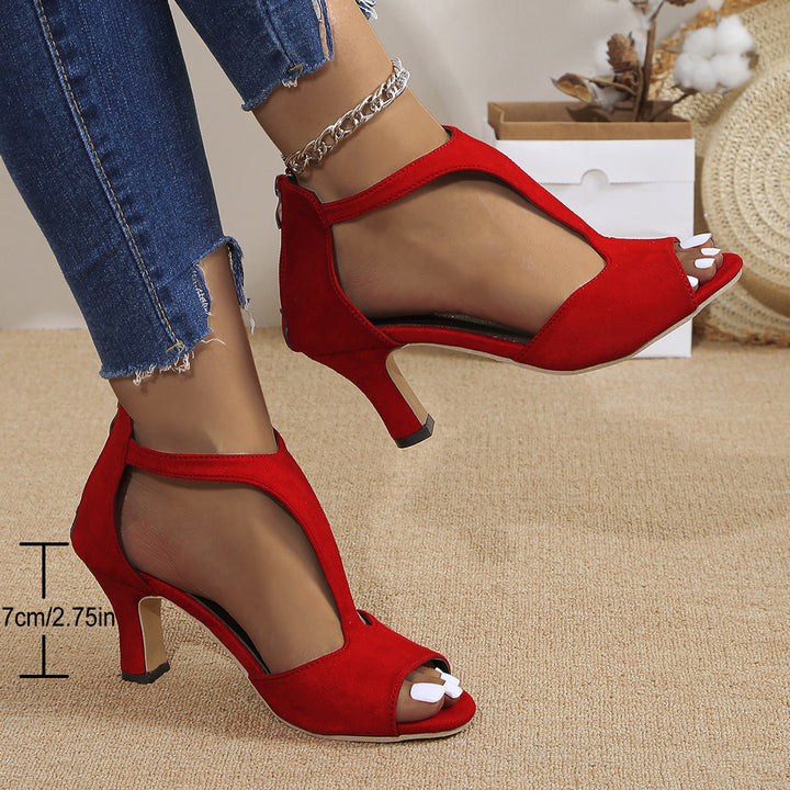 Damen nan elegante T-Riemchen Sandalette mit Fersenreißverschluss und mittelhohem Absatz Drune