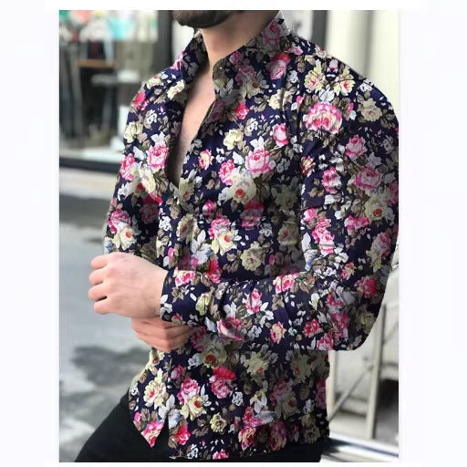 Herren nan figurbetontes Langarmhemd mit feinem Ornamentmuster und stretch Baumwollmischung Drune