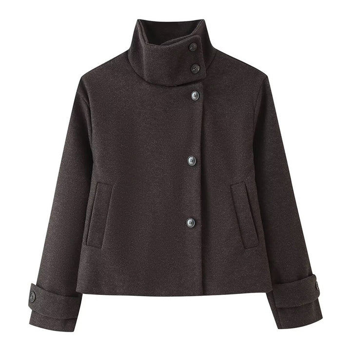Damen kurze Boxy-Wolljacke mit Stehkragen und Manschetten Drune
