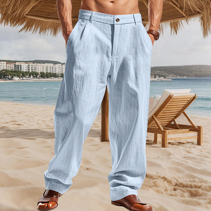 Herren nan weite Nadelstreifen-Sommerhose mit Bundfalte, lässigem Taper und elastischem Knöchelabschluss Drune