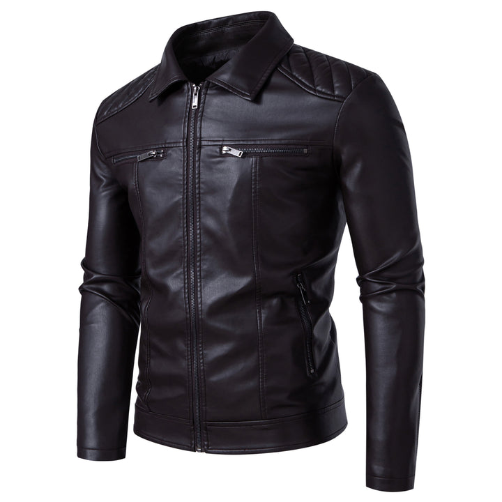 Herren Modische Lederjacke mit Schulterpolster Drune