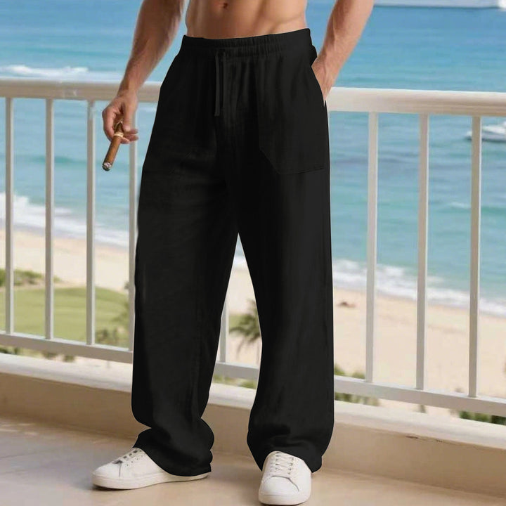 Herren nan oversized Relax-Cargohose aus Leinen-Baumwollmix mit elastischem Tunnelzugbund und großen aufgesetzten Taschen Drune
