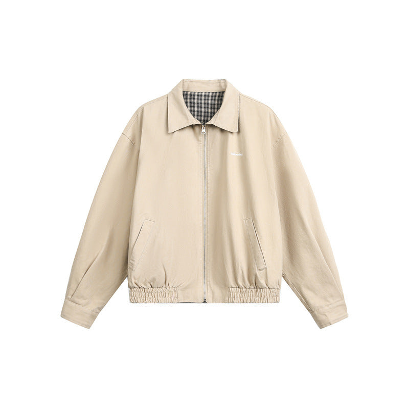 Unisex Kurzjacke im Harrington‑Stil mit Reißverschluss und kariertem Futter Drune