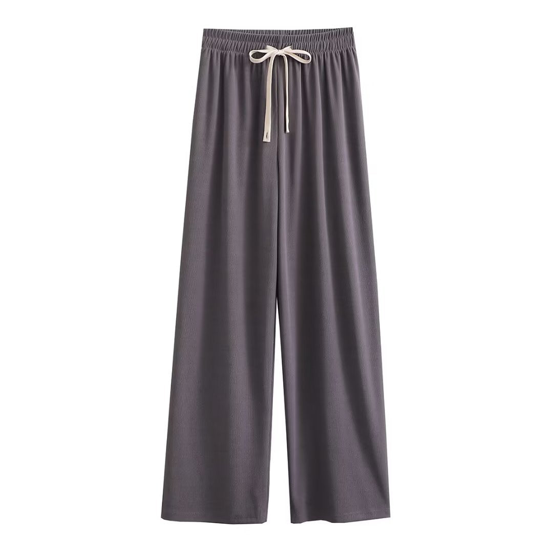 Damen weite Palazzohose mit elastischem Bund und dekorativem Kordelzug Drune