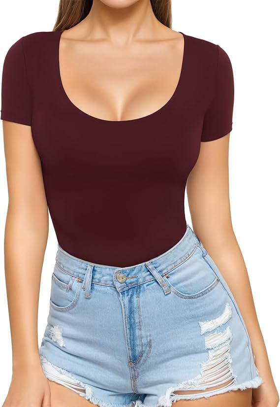 Damen figurbetontes Kurzarm-Body mit rundem Ausschnitt und nahtlosem Design Drune