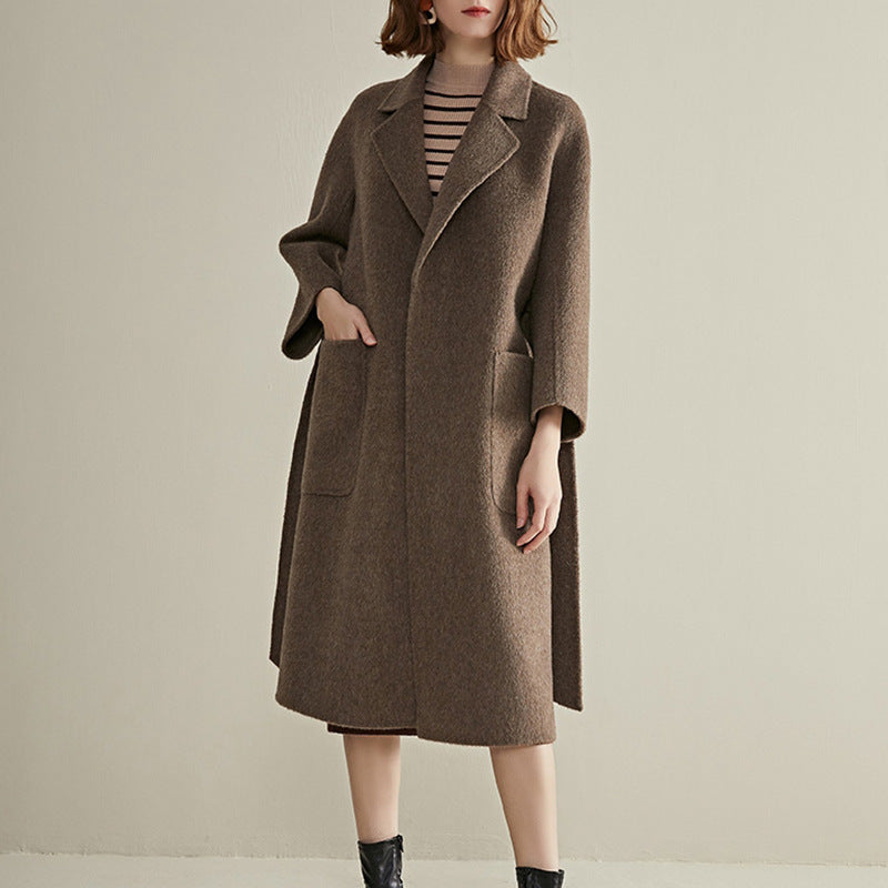 Damen Modischer Wollmantel mit Taillengürtel Drune