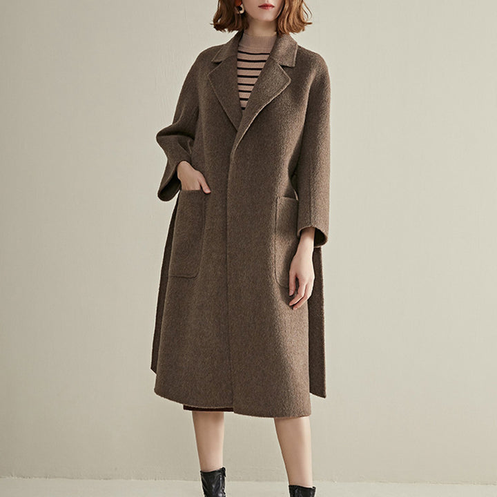 Damen Modischer Wollmantel mit Taillengürtel Drune