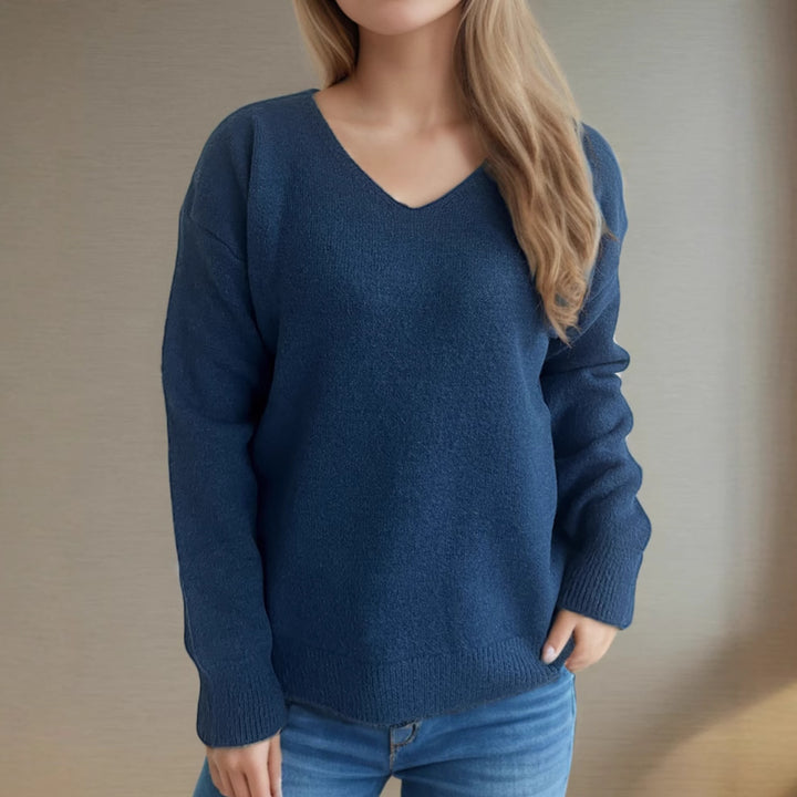 Damen bequemer V-Ausschnitt Pullover mit weichem Strickstoff Drune