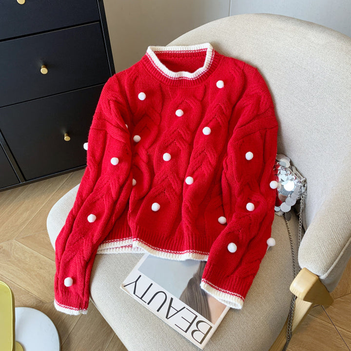 Damen Grob gestrickter Oversize Pullover mit lässigem Zopfmuster und verspielten Applikationen Drune