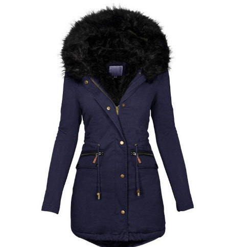 Damen Slim-Fit Thermo-Parka mit voluminöser Kunstfellkapuze und Tunnelzug Drune