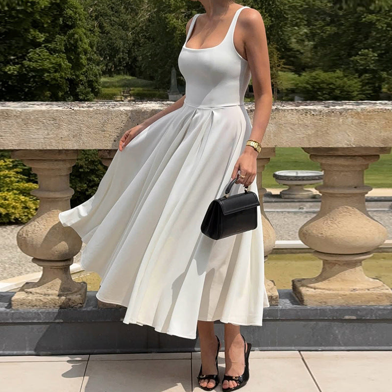 Damen Elegantes Maxikleid mit A-Linie und breiten Trägern Drune
