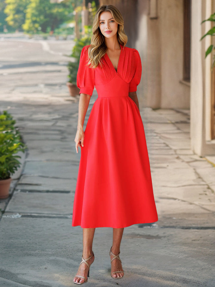 Damen Midi Kleid mit Puffärmeln Drune
