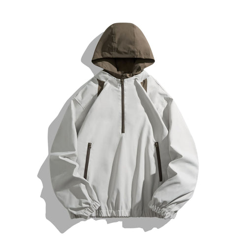 Unisex Leichter Anorak mit Kontrastkapuze und halbem Reißverschluss Drune