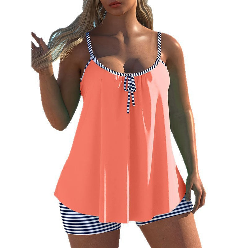 Damen Badeoberteil mit verspieltem Design und gestreiften Shorts Drune