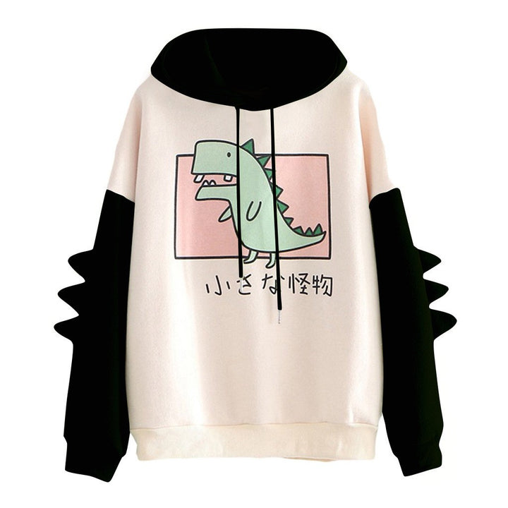 Damen nan weiter Kapuzenpullover mit dreidimensionalen Rückenstacheln und niedlichem Dino-Print Drune
