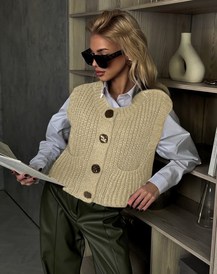 Damen Strickweste mit Knopfdetaillierung und praktischen Taschen Drune