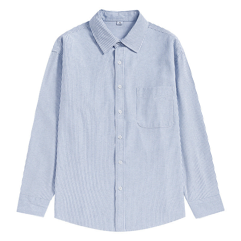 Herren Gestreiftes Oversize-Freizeithemd aus Baumwollmischung mit Brusttasche Drune