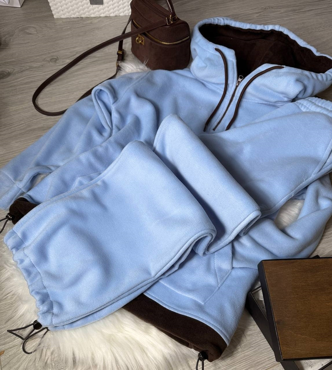 Damen Fleece-Loungewear-Set mit halbem Frontzip, gefütterter Kapuze und hochgeschnittener Komforthose Drune