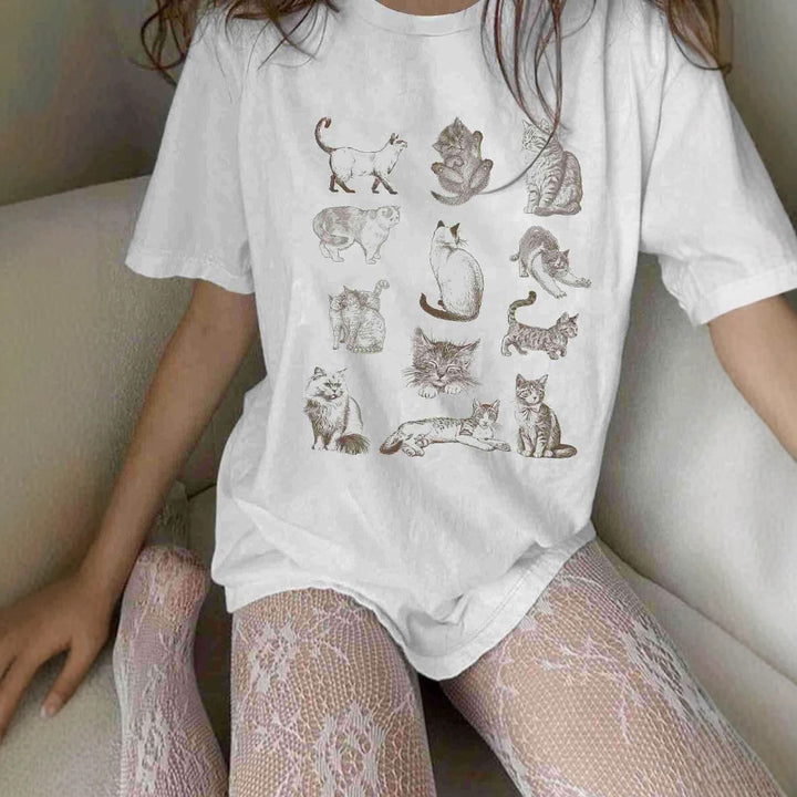 Damen T-Shirt mit künstlerischem Katzenmotiv und lässigem Schnitt Drune