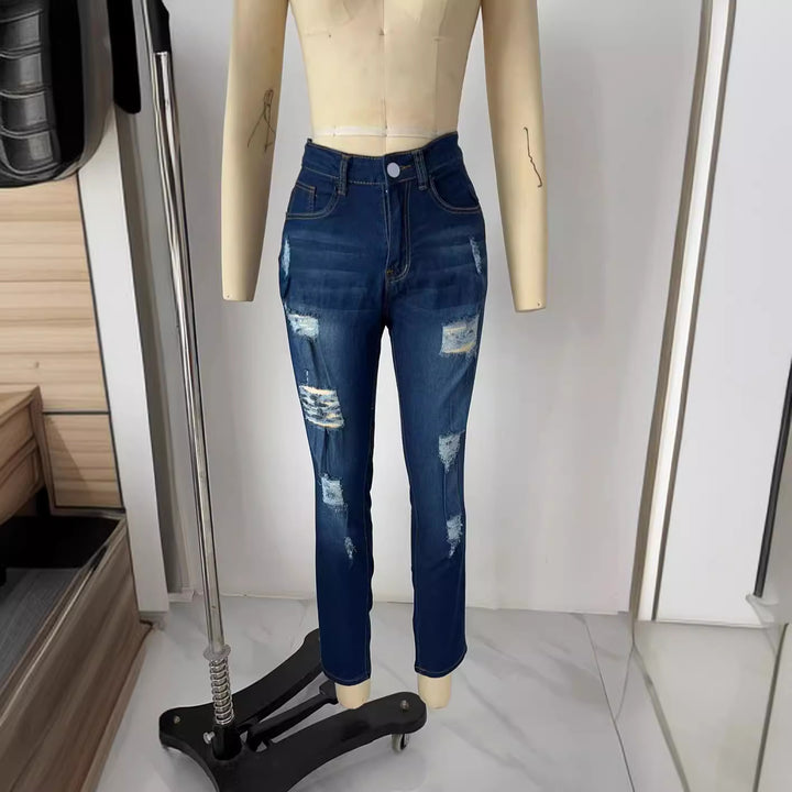 Damen Slim-Fit Jeans mit trendigen Destroyed-Details Drune