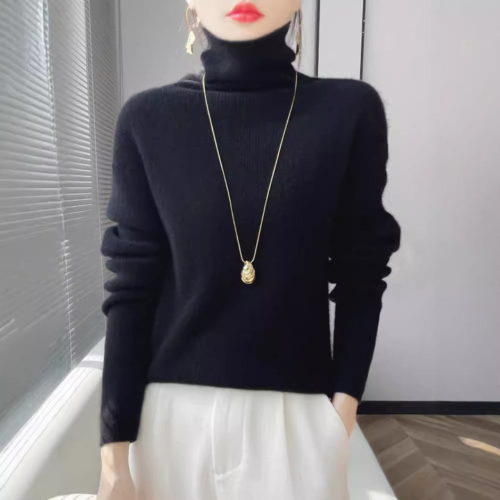 Damen Kurz geschnittener Rollkragenpullover aus weichem Kaschmir-Blend mit schmaler Silhouette Drune