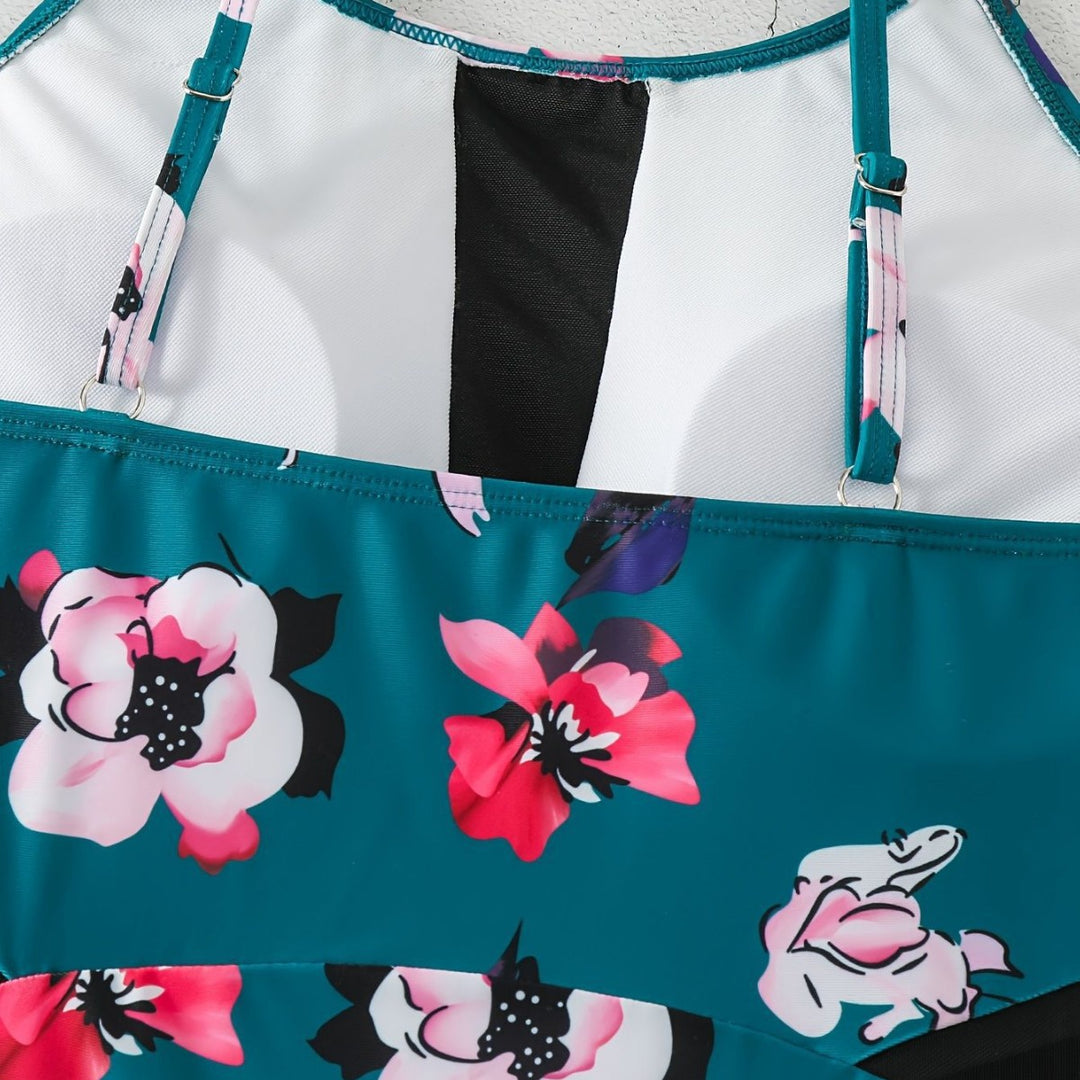 Damen Einteiliger Badeanzug mit modischem floralem Design und schickem Schwarz Drune