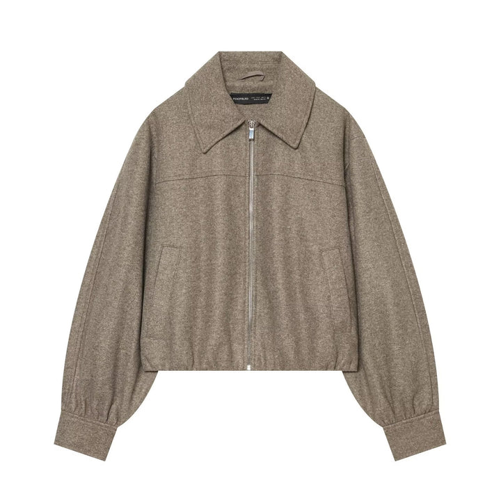 Damen Kurzjacke aus Wollmischung mit Reißverschluss und Ballonärmeln Drune