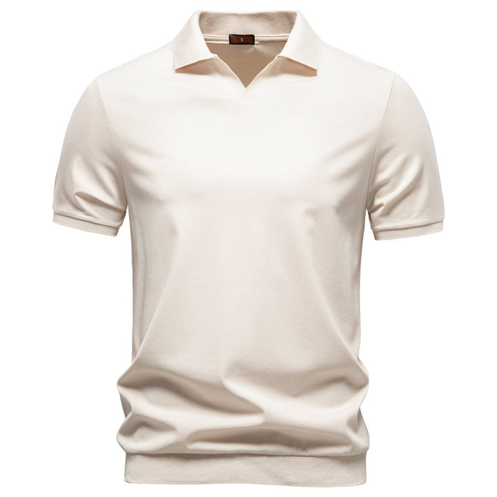 Herren nan feinstrickiges Kurzarm-Poloshirt mit offenem V-Kragen und elastischem Saum Drune