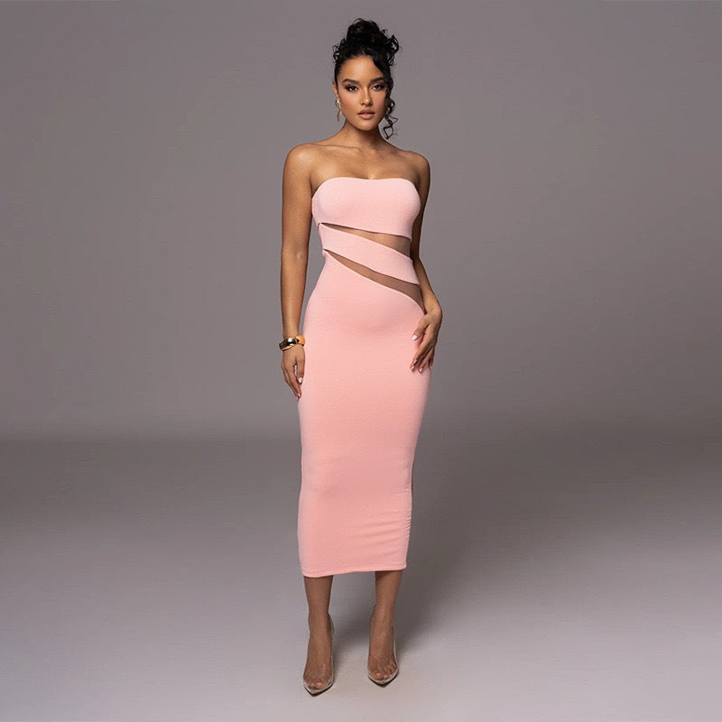Damen Off-Shoulder Maxikleid mit raffinierten Cut-Out-Details und tailliertem Schnitt Drune