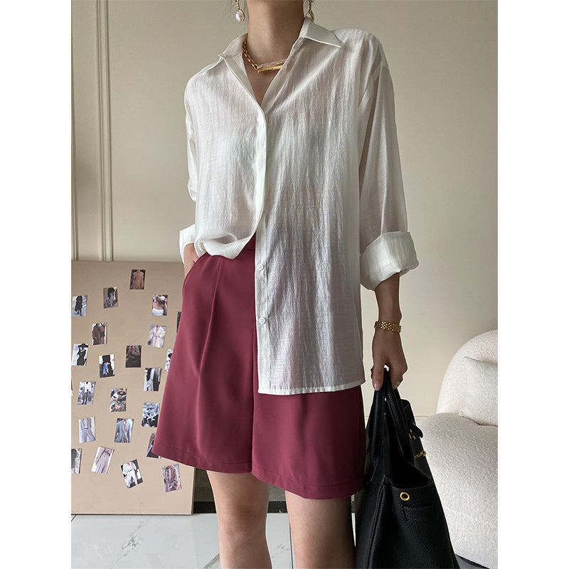 Damen elegante Viskosebluse mit überschnittenen Schultern und dekorativem Kragen Drune