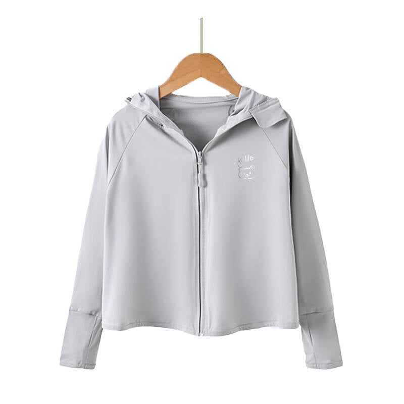 Unisex nan atmungsaktive Kinder-UV-Schutzjacke mit A-Linien-Schnitt, Kapuze und Daumenlöchern Drune