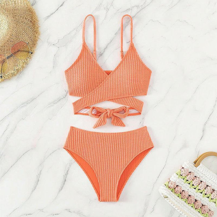Damen High-Waist Bikini-Set mit gekreuztem Oberteil Drune