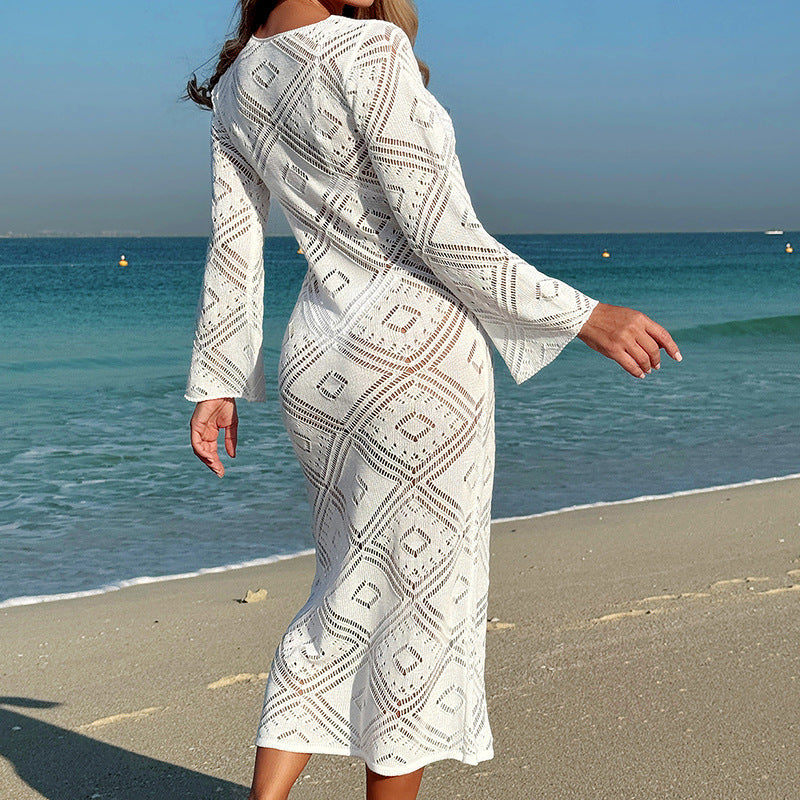Damen elegantes Häkelkleid mit weit ausgestellten Ärmeln Drune