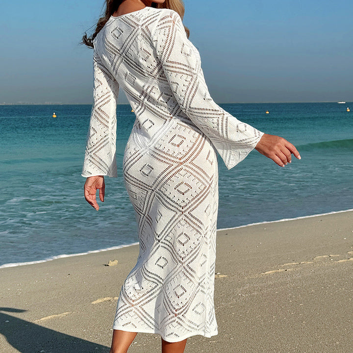 Damen elegantes Häkelkleid mit weit ausgestellten Ärmeln Drune