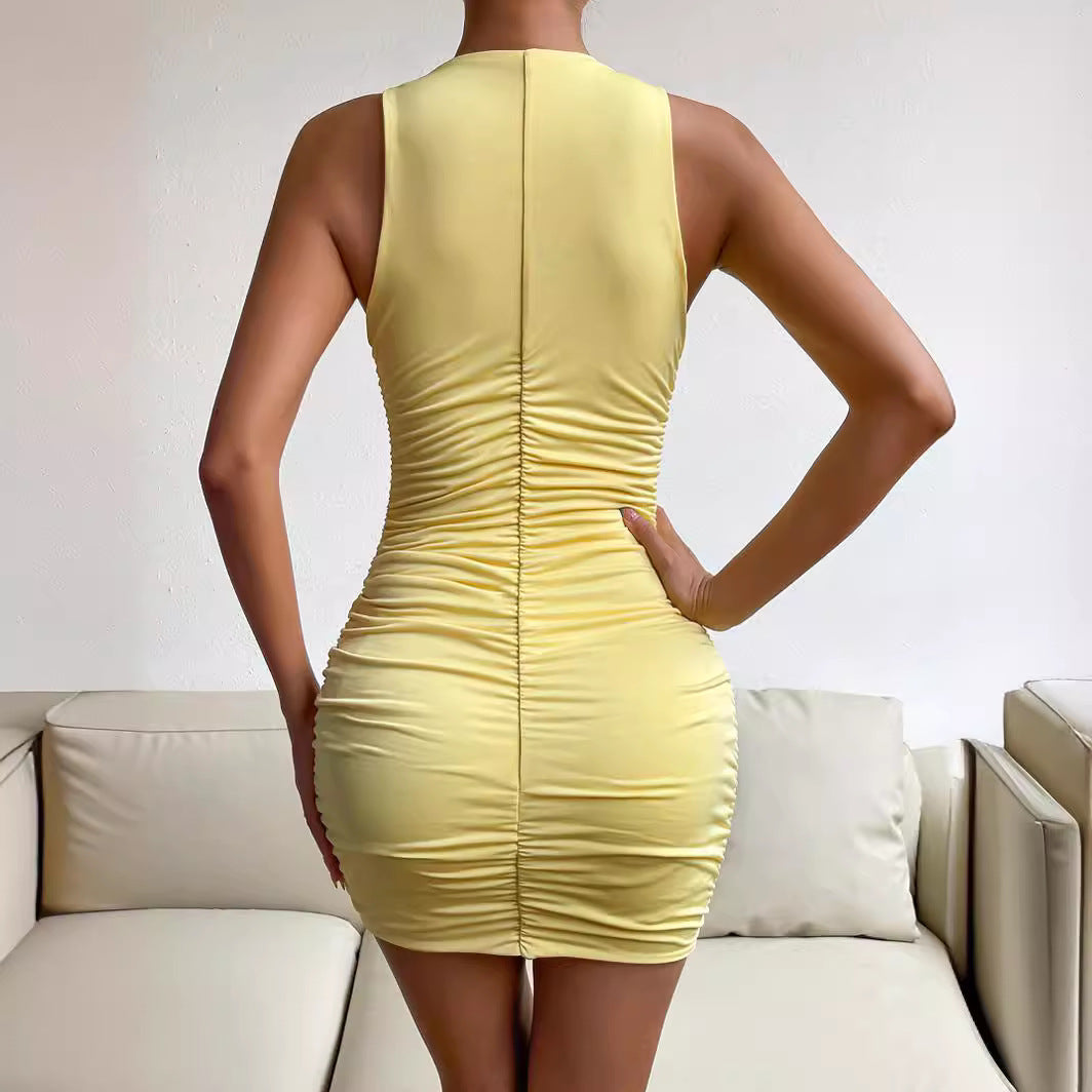 Damen Figurbetontes Sommerkleid mit verstellbaren Trägern und Raffungen Drune