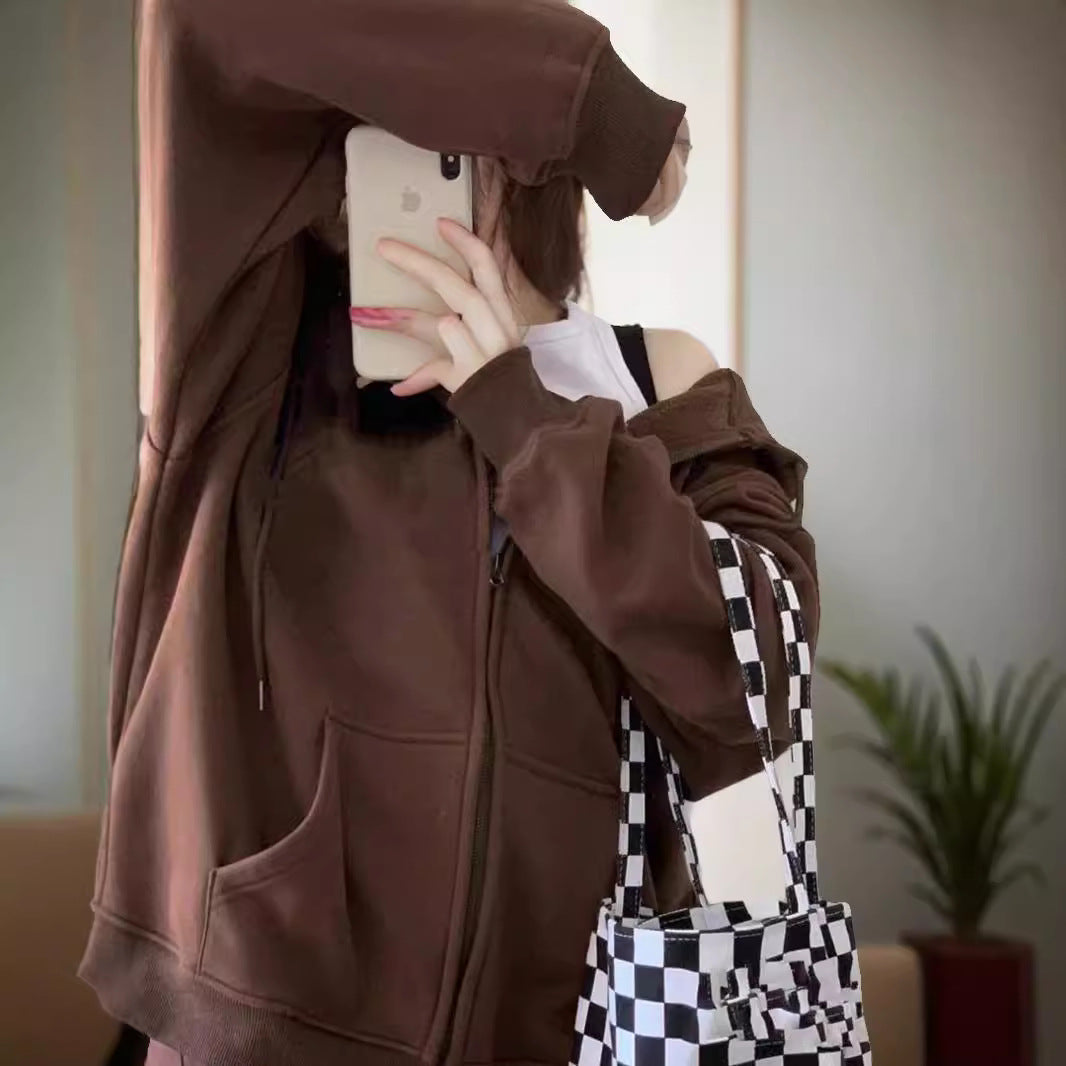 Unisex nan extraweiche oversized Zip-Hoodie mit Kängurutaschen, Kapuze mit Kordelzug und gerippten Bündchen Drune