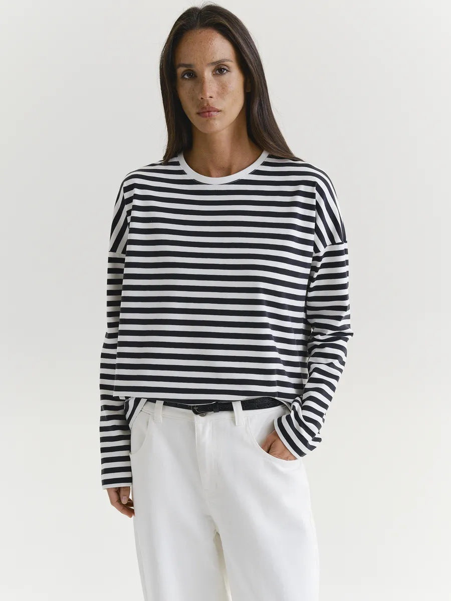 Damen Lässiges gestreiftes Langarmshirt Drune