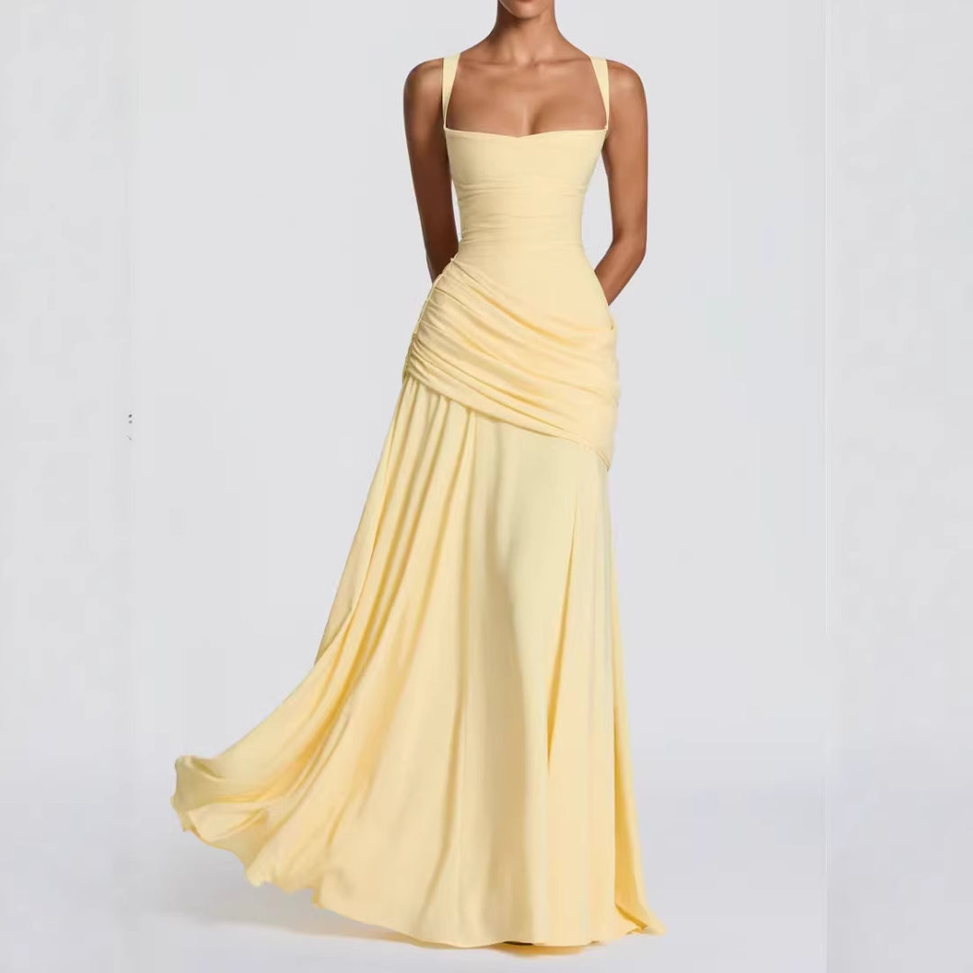 Damen Elegantes Hochzeitskleid mit taillierten Rüschen und schwingendem Chiffonrock Drune