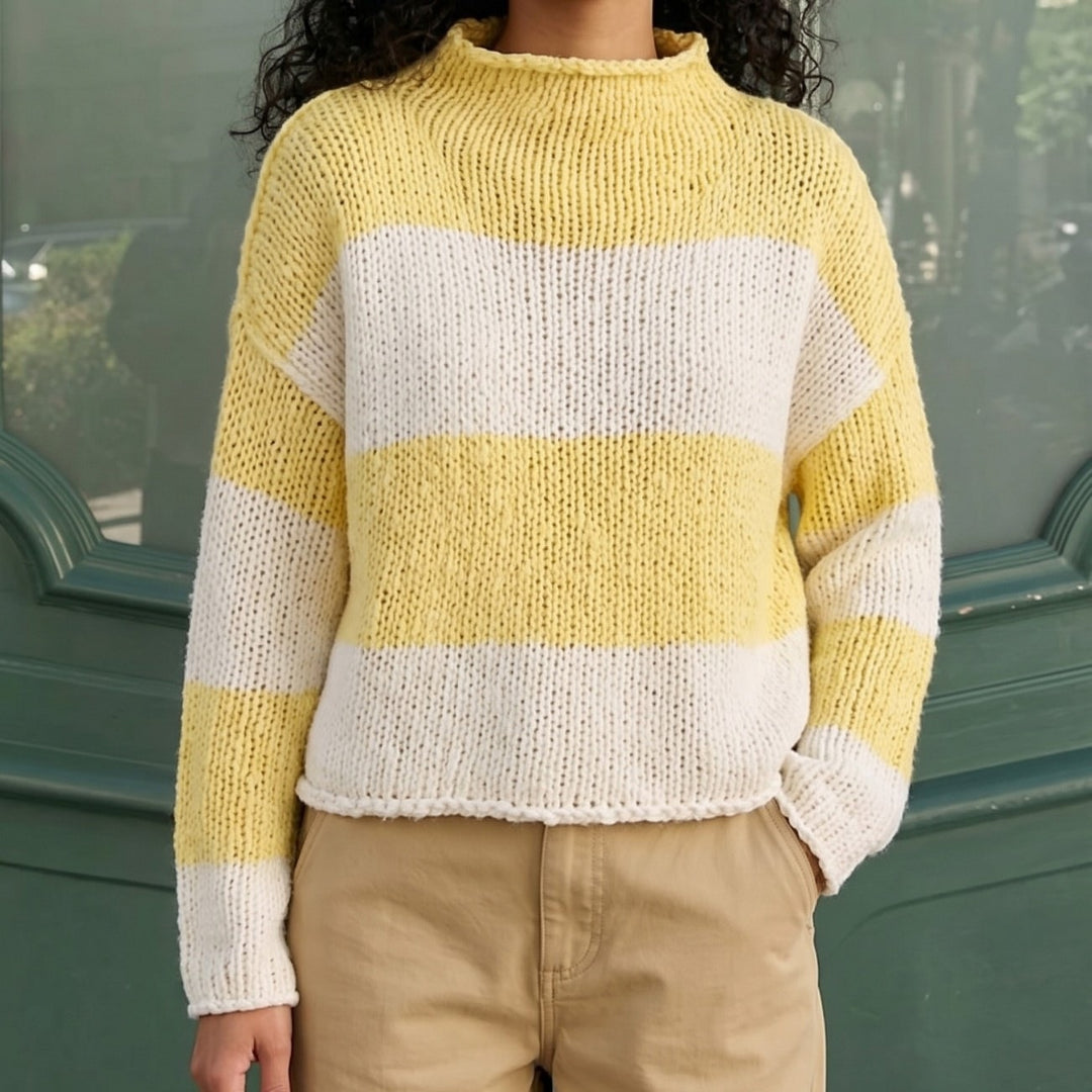 Damen Grobgestrickter Cropped-Pullover mit Stehkragen und überschnittenen Ärmeln Drune