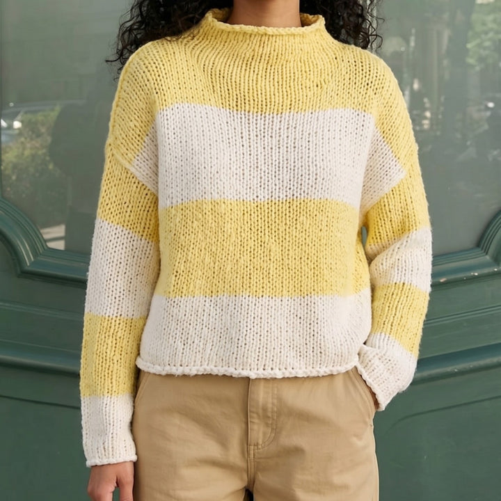 Damen Grobgestrickter Cropped-Pullover mit Stehkragen und überschnittenen Ärmeln Drune
