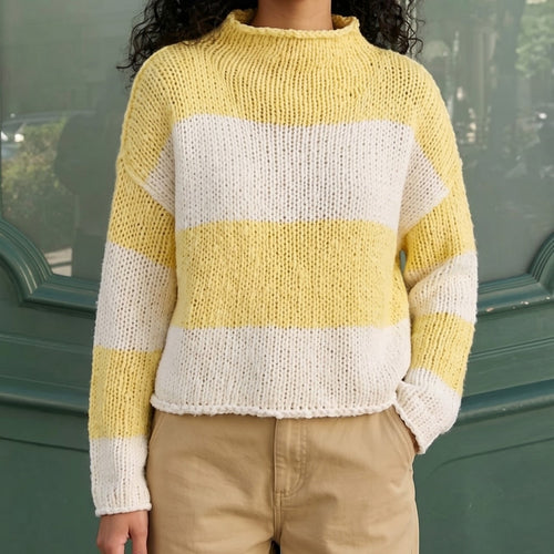 Damen Grobgestrickter Cropped-Pullover mit Stehkragen und überschnittenen Ärmeln Drune
