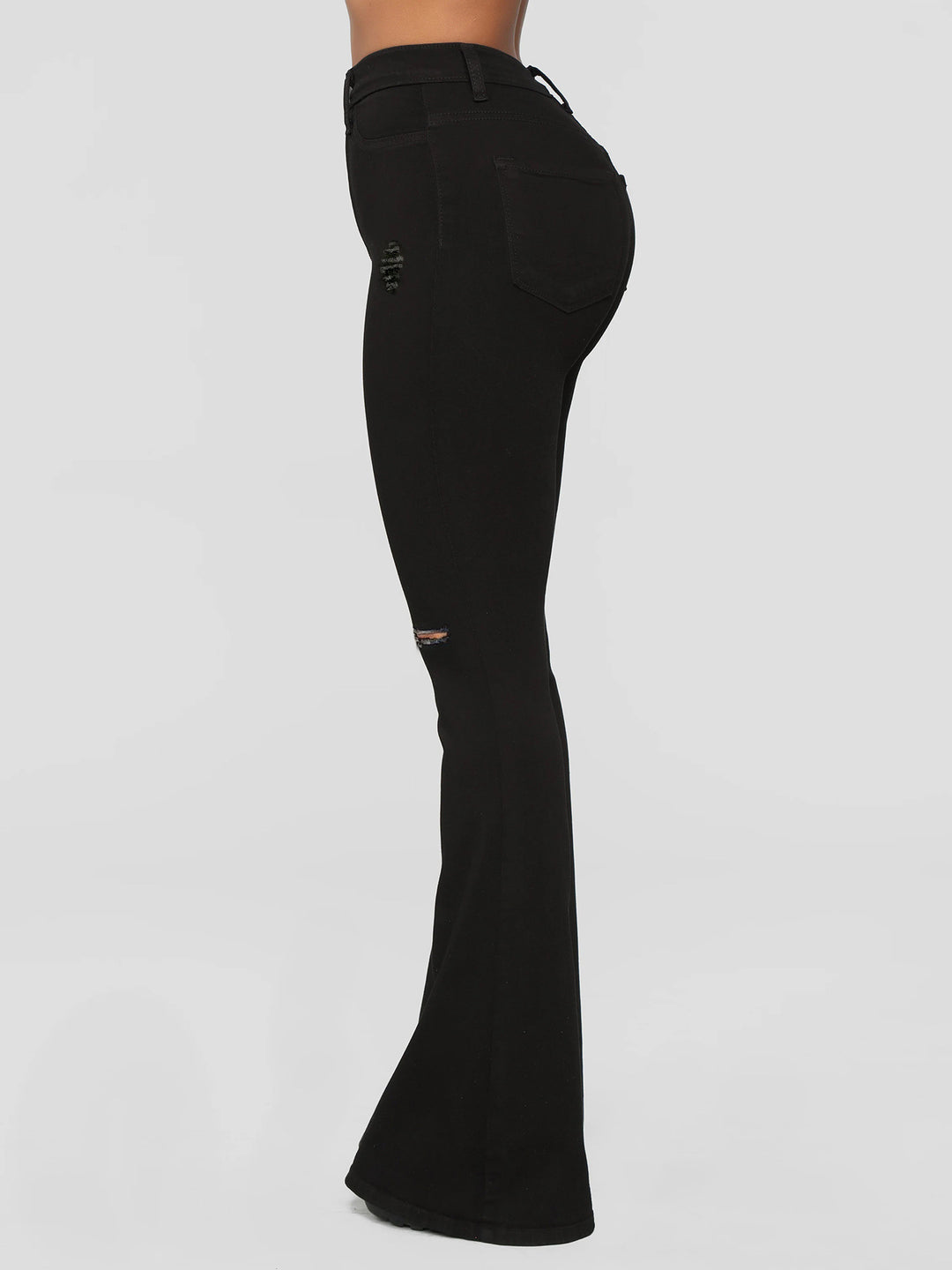 Damen High‑Waist Flared‑Jeans mit Knie‑Rissen und sculptendem Stretchbund Drune
