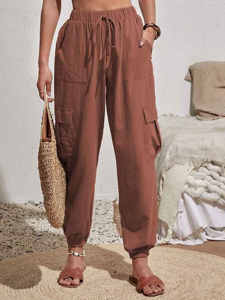 Damen lässige Cargo-Hose mit elastischem Bund und praktischen Taschen Drune