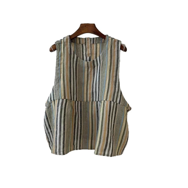 Damen Relaxed Fit Ärmelloses Leinenoberteil mit Seitentaschen Drune