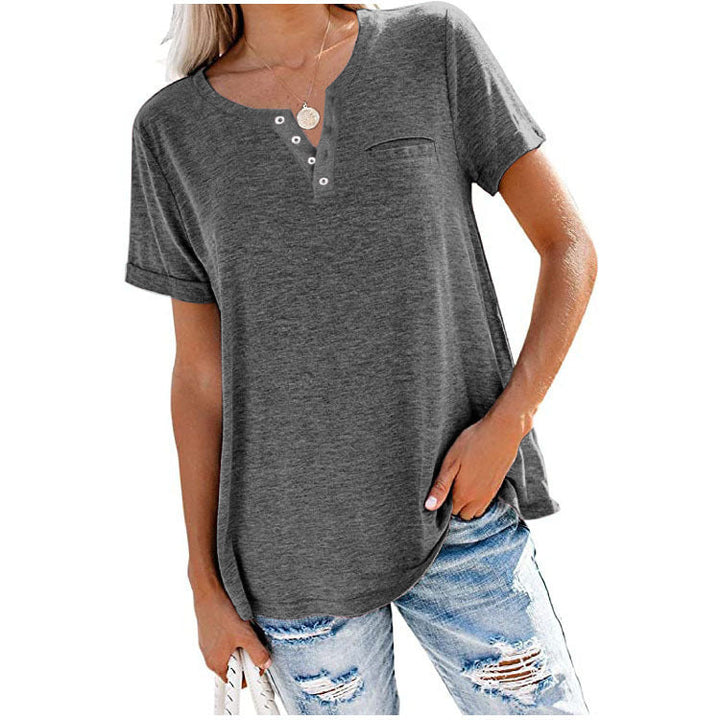 Damen hochwertiges T-Shirt mit Knopfdetail und lockerem Schnitt Drune