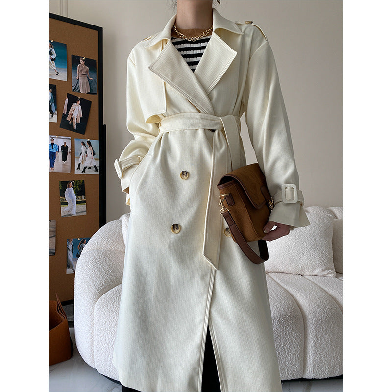 Damen eleganter Trenchcoat mit doppelter Knopfdetail und Taillengürtel Drune