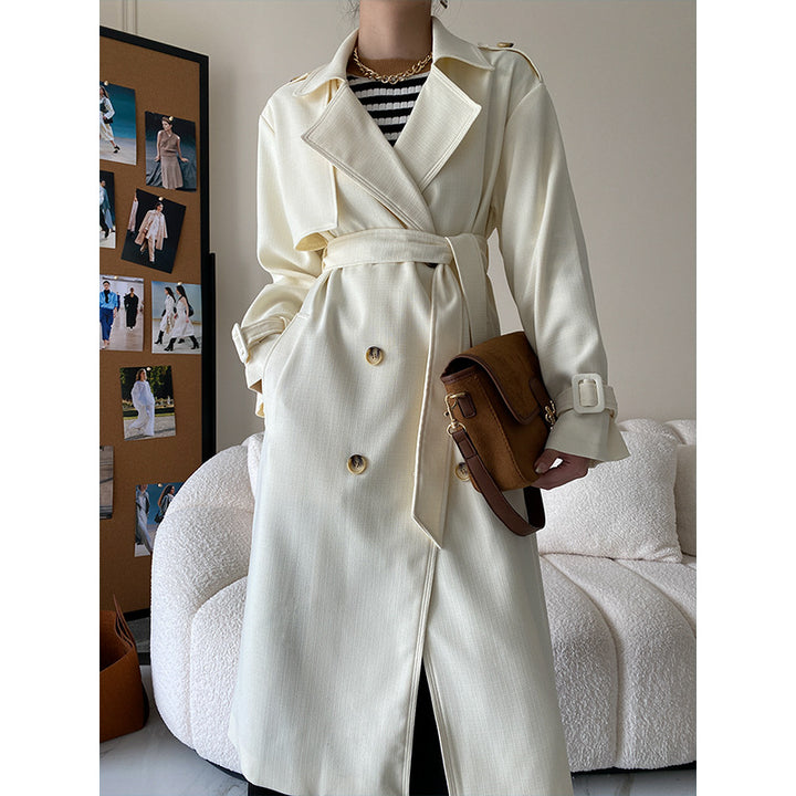 Damen eleganter Trenchcoat mit doppelter Knopfdetail und Taillengürtel Drune