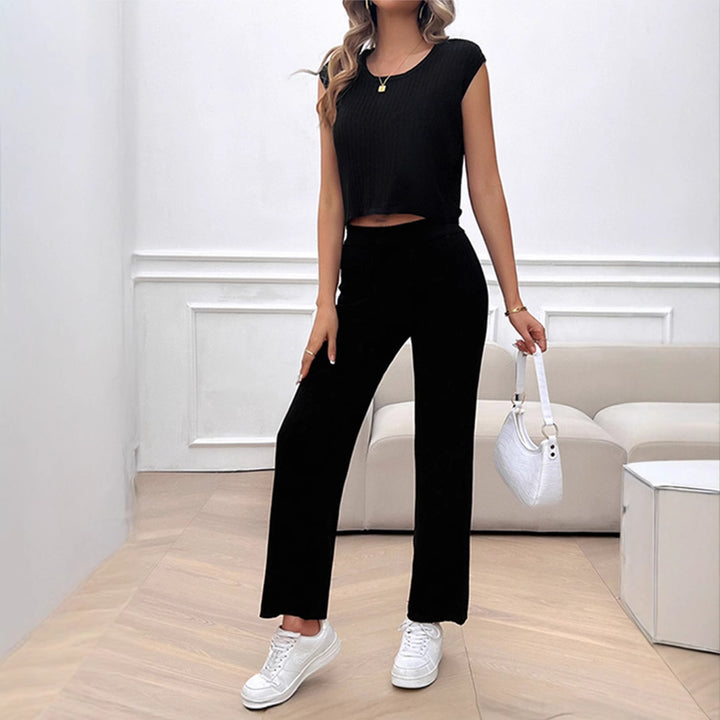 Damen Strick Zweiteiliges Set mit cropped Oberteil und weiter Hose Drune